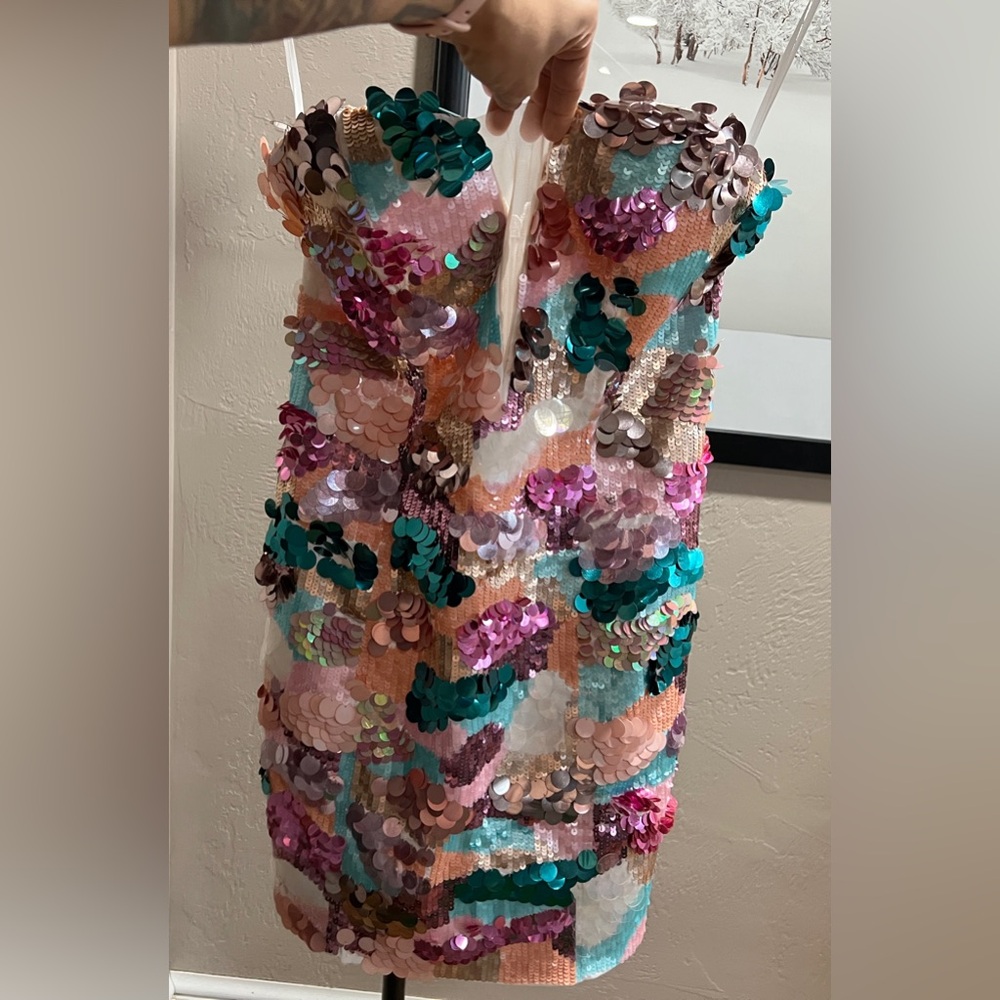 Bebe Deep V Multi Sequin Embellished Cocktail Dress Size 4